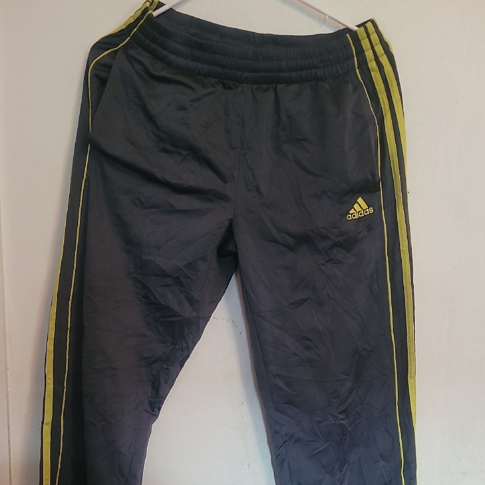 Adidas Gray and Yellow Sweatpants with Signature Stripes